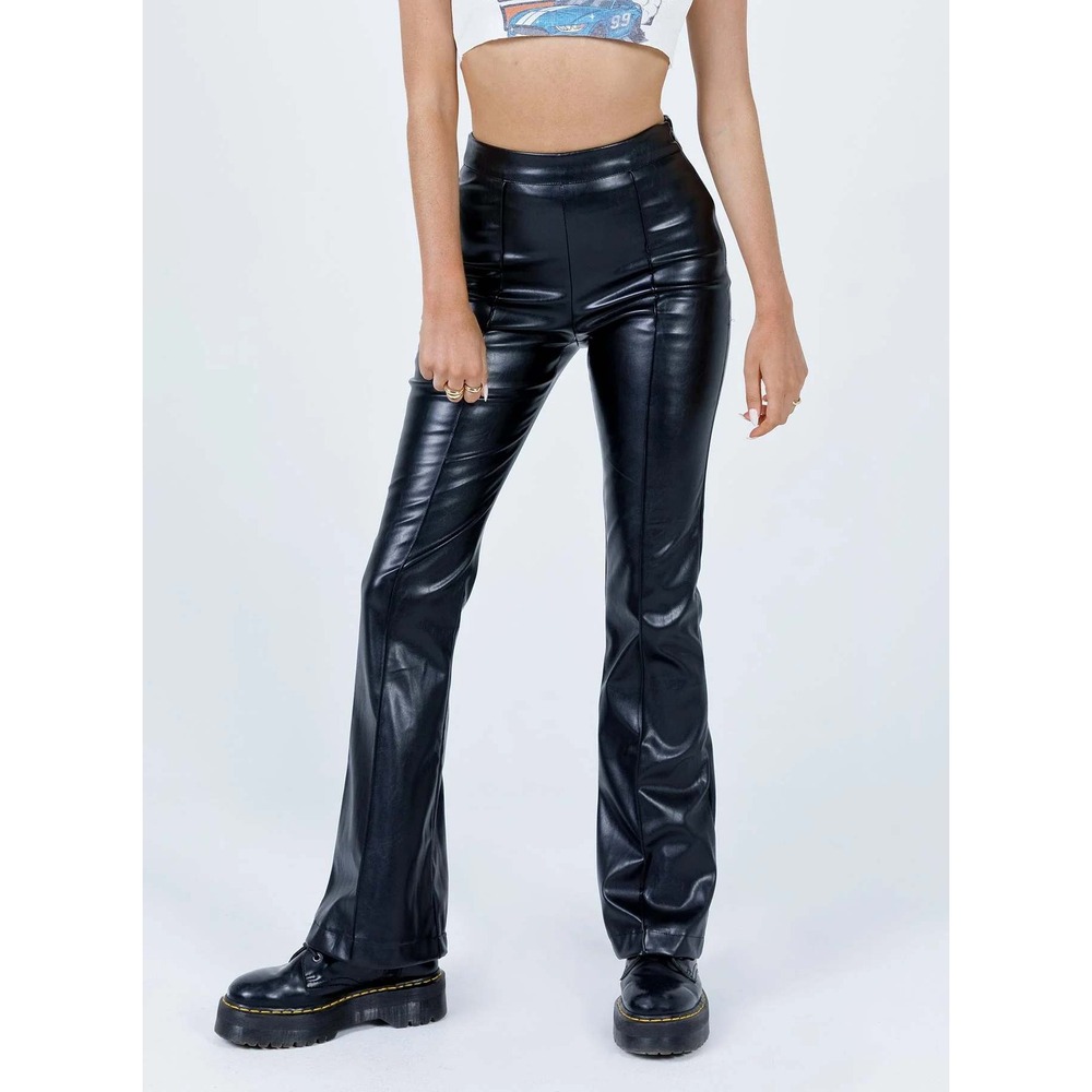 Princess Polly Black Faux Leather Flare‎ Pants High Waist Leggings Size 2